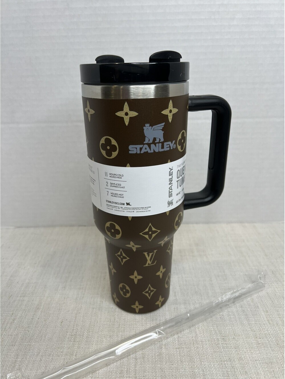 NWT 40oz Stanley Luxury Quencher Tumbler - Brown with Gold Monogram Accent